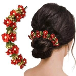 Hair Accessories  Red Rose Artificial Flowers Bun Juda