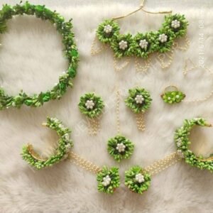 Handmade Green Floral Pearl Jewellery Set